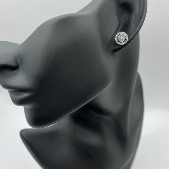 Round Natural Diamond Silver Stud Earrings - Picture 1 of 9